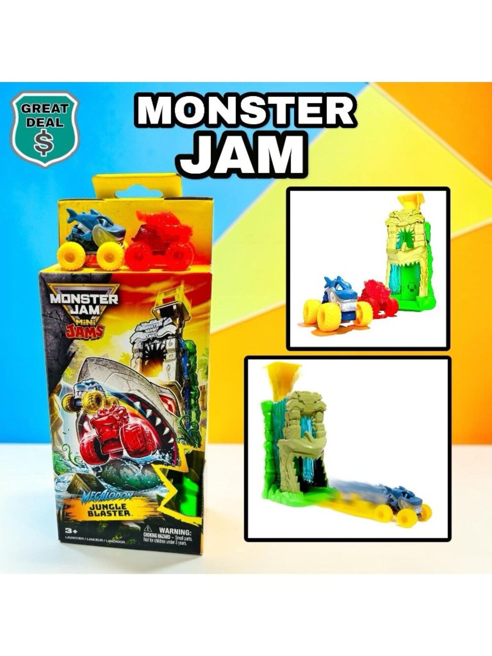 Monster Jam Mini Jams Megalodon Jungle Blaster Launcher Playset 3+ Toy. NEW!